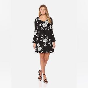 Karen Kane Black Dress with White Floral Design Sz XS
